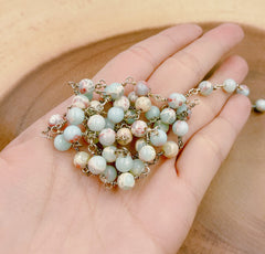 African Opal Beaded Chain by Yard, Unfinished African Opal Chain by Foot, Wholesale Bulk Roll Chain in Black Rhodium Finish, CH251