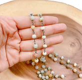 Amazonite Beaded Chain by Yard, Rondelle/Round Cut Matte Amazonite Chain by Foot, Wholesale Bulk Roll Chain in Black Rhodium Finish, CH252
