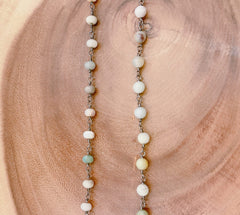 Amazonite Beaded Chain by Yard, Rondelle/Round Cut Matte Amazonite Chain by Foot, Wholesale Bulk Roll Chain in Black Rhodium Finish, CH252