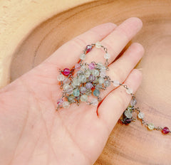 Fluorite Stone Beaded Chain by Yard, Faceted Fluorite Stone Chain by Foot, Wholesale Bulk Roll Chain in Black Rhodium Finish, 6mm, CH253