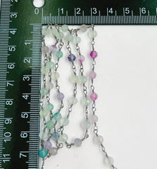 Fluorite Stone Beaded Chain by Yard, Faceted Fluorite Stone Chain by Foot, Wholesale Bulk Roll Chain in Black Rhodium Finish, 6mm, CH253