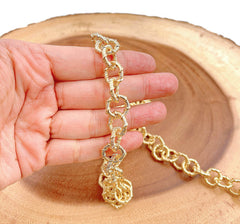 18K Gold Filled Fancy Ring Link Chain, Ring 14mm, Nickel Free, Good for Necklace, Anklet and Bracelet, CH258