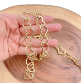 18K Gold Filled Heart Link Gold Chain by Yard, Lovely Heart Charm Chain, Wholesale bulk Roll Chain for Jewelry Making, 19x15mm, CH261