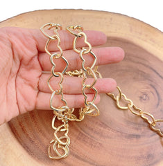 18K Gold Filled Heart Link Gold Chain by Yard, Lovely Heart Charm Chain, Wholesale bulk Roll Chain for Jewelry Making, 19x15mm, CH261