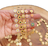 18K Gold Filled 10mm Flower Chain by Foot, Daisy Flower Enamel Chain by Yard, Jewelry Supplies, Craft Supplies, Do it Yourself Jewelry, CH269