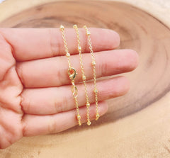 18K Gold Filled Ready to Wear Satellite Chain, Satellite Beaded Chain with Lobster Clasp, Simple Everyday Layering Necklace, 1pc 18″, CH272