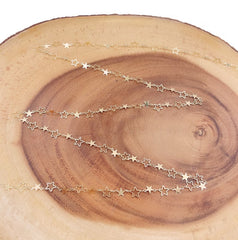 18K Gold Filled Star Chain by Yard, Hollow Star Charm Chain by Foot, Galaxy Charm Chain, Star Shaped Wholesale bulk Roll Chain, CH277