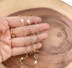 18K Gold Filled Star Chain by Yard, Hollow Star Charm Chain by Foot, Galaxy Charm Chain, Star Shaped Wholesale bulk Roll Chain, CH277