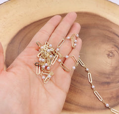 18K Gold Filled Elongated Oval Pearl Chain by Yard, Paper Clip Chain by Foot, Link Chain Wholesale Bulk Roll Chain for Jewelry Making, CH278