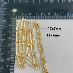 18K Gold Filled Thick Rectangular Flat Paper Clip Chain Necklace, Elongated Chain by Foot, Wholesale Bulk Roll Chain for Jewelry Making, CH279