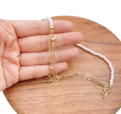 18K Gold Filled Paperclip Chain Pearl Necklace, Paperclip Link Chain Necklace Jewelry, Birthday Gift for Women, 1pc Ready to Wear, 19″, CH289