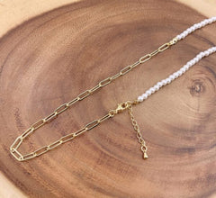 18K Gold Filled Paperclip Chain Pearl Necklace, Paperclip Link Chain Necklace Jewelry, Birthday Gift for Women, 1pc Ready to Wear, 19″, CH289