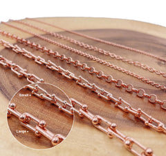 Rolo Cable Paperclip Chain by Yard, Rose gold U-Link Chain by Foot, Wholesale Bulk Roll Chain for Jewelry Making, 2/3/4/6mm, CH294