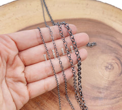 Gunmetal Black Chain by Yard, Round Circle Link Chain by Foot, Wholesale bulk Roll Chain for Jewelry Making, Unfinished Chain 2mm, CH295