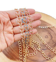 18K Gold Filled Enamel Rolo Cable Paperclip Chain by Yard, White, Pink, Blue, Gold Filled Link Cable Thick Chain, Wholesale bulk Roll Chain Jewelry, CH300