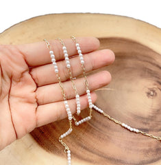 18K Gold Filled White & pink Pearl Chain, Paper Clip Link Chain by Foot, Wholesale Bulk Roll Chain for Bracelet Necklace Jewelry Making, CH305