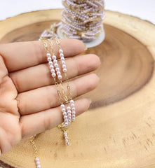 18K Gold Filled White & pink Pearl Chain, Paper Clip Link Chain by Foot, Wholesale Bulk Roll Chain for Bracelet Necklace Jewelry Making, CH305