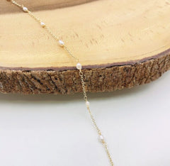 18K Gold Filled Baroque Mother Pearl Chain by Yard, Freshwater Pearl by Foot, White Pearl Beaded Cable Chain for Jewelry Making, CH310
