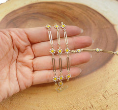 18K Gold Filled Daisy Flower Enamel Chain by Yard, Elongated Unique Paperclip Chain by Foot, Wholesale Bulk Roll Chain for Jewelry Making, CH312