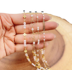 18K Gold Filled Shell Pearl Chain by Yard, Elongated Paperclip Chain by Foot, Clover Cross Chain, Heart Chain, Wholesale Bulk Roll Chain, CH314