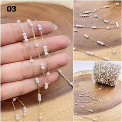 18K Gold Filled Shell Pearl Chain by Yard, Elongated Paperclip Chain by Foot, Clover Cross Chain, Heart Chain, Wholesale Bulk Roll Chain, CH314