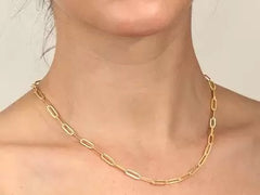 18K Gold Filled Paper Clip Chain Necklace, Necklace Cable Link Chain 18 inch, Ready to Wear, NL001