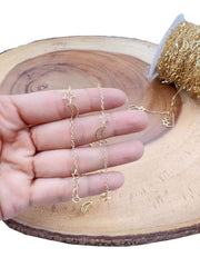 18K Gold Filled Star Moon Link Chain by Yard, Star and Moon Cable Chain by Foot, Unfinished Chain, Wholesale Bulk Roll Chain, CH324