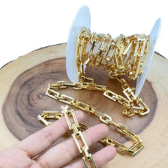 18K Gold Filled Stainless Steel Rectangular Flat Paper Clip Chain by Foot, Paperclip Chain by Yard, Gold Over Stainless Steel, 20x10mm, CH328