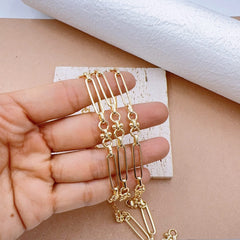 18K Gold Filled Stainless Steel Rolo Cable Link Chain by Foot, Elongated Unique Paperclip Chain by Yard, Solid Gold Over Stainless Steel, CH330