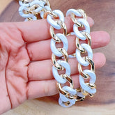 18K Gold Filled Large Chunky Link Chain by Foot, White Enamel Light Weight Chain by Yard, Paperclip Chain, Wholesale Bulk Roll Chain, CH343