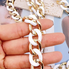 18K Gold Filled Large Chunky Link Chain by Foot, White Enamel Light Weight Chain by Yard, Paperclip Chain, Wholesale Bulk Roll Chain, CH343