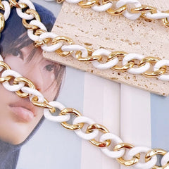 18K Gold Filled Large Chunky Link Chain by Foot, White Enamel Light Weight Chain by Yard, Paperclip Chain, Wholesale Bulk Roll Chain, CH343