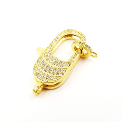 14K Gold Filled Lobster Clasp, CZ Clear Micro Pave Lobster End Clasp, Cubic Clasp Enhancer, DIY, Jewelry Making Supply 29x12mm, CL204