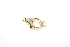 14K Gold Filled Cubic Zirconia Micro Pave Lobster Claw Clasps, Buckle Clasp, Gold Lobster Clasps, Plated Lobster, 31x18mm, CL216