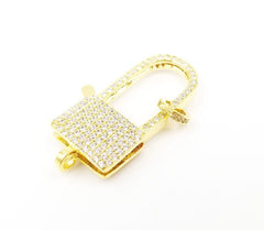 14K Gold Filled Lobster Claw Clasps CZ Micro Pave, Buckle Clasps, Enhancer, Closure Clasp, 37x17mm, CL219