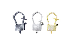 24K Gold Filled Pave Padlock Clasps, Plain lock Clasps, Padlock Hook, CZ Micro Pave Square Lock Lobster Claw Clasp, Cubic Zirconia Clasp, 40x20mm, CL234