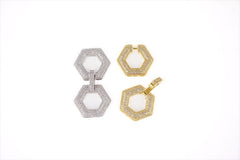 24K Gold Filled Large Clasp, Micro Pave CZ, Rhinestone Clasp, Copper Clasp, Double Pentagon Shaped, Crystal Pave, Micro Pave Charms, 43x23mm, CL283