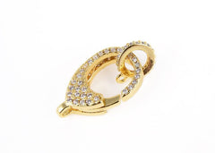 18K Gold Filled Lobster Claw Clasp, Cubic Zirconia Clear Micro Pave Lobster End Clasp, Cubic Clasp Enhancer, Jewelry Making Supply, 25x13mm, CL285