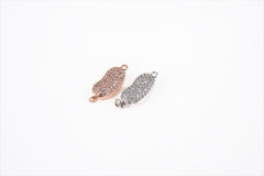 24K Gold Filled Micro Pave Cubic Zirconia, Rhinestone Clasp, CZ Micro Pave, Antique Silver Clasp, Coffee Bean, Micro Pave Charms, 21x9mm, CL286