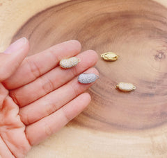 24K Gold Filled Micro Pave Cubic Zirconia, Rhinestone Clasp, CZ Micro Pave, Antique Silver Clasp, Coffee Bean, Micro Pave Charms, 21x9mm, CL286