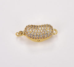 24K Gold Filled Micro Pave Cubic Zirconia, Rhinestone Clasp, CZ Micro Pave, Antique Silver Clasp, Coffee Bean, Micro Pave Charms, 21x9mm, CL286