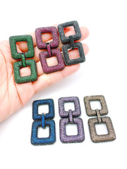 24K Gold Filled Square Cubic Zirconia Clasp, CZ Micro Pave Double Square Multi-Stand Buckle Clasp, Cubic Zirconia Buckle Clasps, Fancy Jewelry Finding, 50x25m, CL325