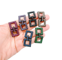 24K Gold Filled Square Cubic Zirconia Clasp, CZ Micro Pave Double Square Multi-Stand Buckle Clasp, Cubic Zirconia Buckle Clasps, Fancy Jewelry Finding, 50x25m, CL325