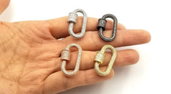 24K Gold Filled Oval Screw Clasp, Screw Clasp, Buckle Clasp, Pave Large Clasp, Interlocking Clasp, Pave Clasp, 26x14mm, CL331