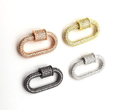 24K Gold Filled Oval Screw Clasp, Screw Clasp, Buckle Clasp, Pave Large Clasp, Interlocking Clasp, Pave Clasp, 26x14mm, CL331