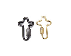 24K Gold Filled Cross Screw Clasp CZ Micro Pave, Cubic Zirconia Micro Pave Cross Shaped Unique Clasps, Connector Clasps, Buckle Clasp, 31x21mm, CL337