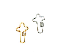 24K Gold Filled Cross Screw Clasp CZ Micro Pave, Cubic Zirconia Micro Pave Cross Shaped Unique Clasps, Connector Clasps, Buckle Clasp, 31x21mm, CL337