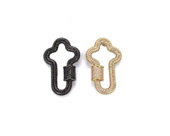 24K Gold Filled Cross Screw Clasp CZ Micro Pave, Cubic Zirconia Micro Pave Cross Shaped Unique Clasps, Connector Clasps, Buckle Clasp, 36x22mm, CL339