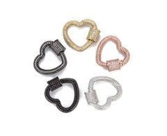24K Gold Filled Heart Screw Clasp CZ Micro Pave, Interlocking Clasp Micro Pave Cubic Zirconia Heart Shaped Clasp, Unique Buckle Clasps, 25x22mm, CL340