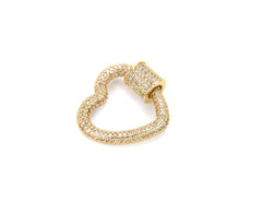 24K Gold Filled Heart Screw Clasp CZ Micro Pave, Interlocking Clasp Micro Pave Cubic Zirconia Heart Shaped Clasp, Unique Buckle Clasps, 25x22mm, CL340